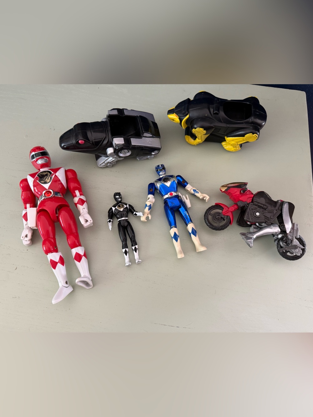 Vintage Lot of 6 - 1990s Power Rangers Figurines Motorcycles Toys Vehicles